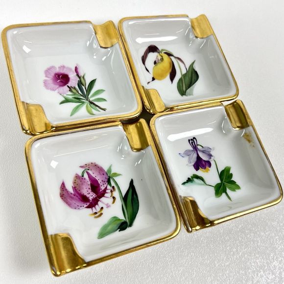 Vintage Porcelain Personal Stacking Ashtrays Rosenthal Floral Gold Details Set/4 - Picture 3 of 13